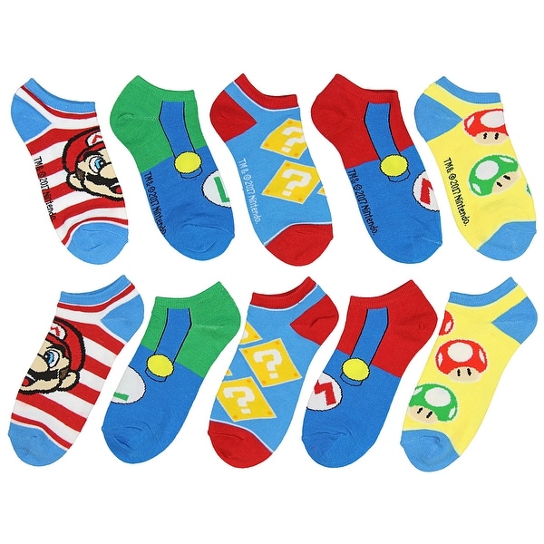 Super Mario Unisex Game Inspired 5 Pair Mix and Match Ankle Socks