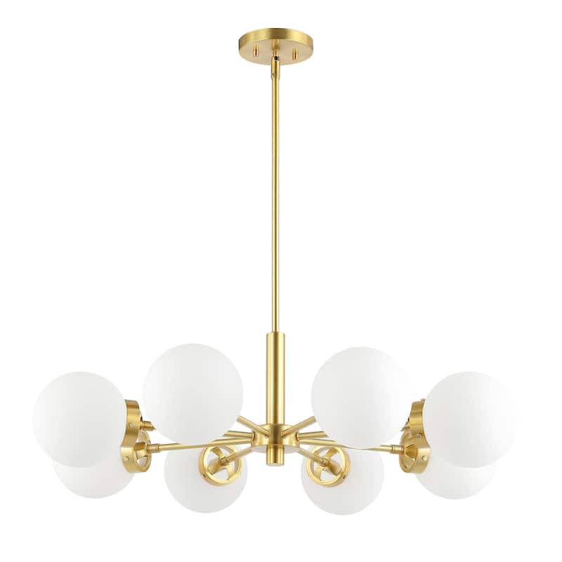 SAFAVIEH Lighting Madeleine 8 Light 32" Chandelier - 32" x 32" x 19-49"- withD/H - Gold/White
