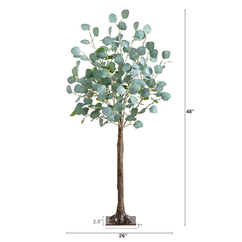 Pre-Lit Artificial Eucalyptus Tree - 4' - Warm White LED Lights