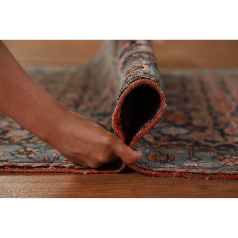 Hand Knotted Oriental 100% Wool Carpet Traditional Geometric Navy Blue & Blues Bidjar Runner Rug - 19' 6'' X 3' 5''