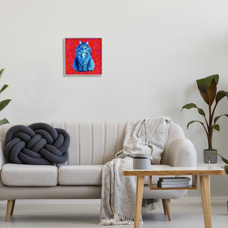 Stupell Modern Pop Design Bold Red Blue Longhair Cat Framed Wall Art