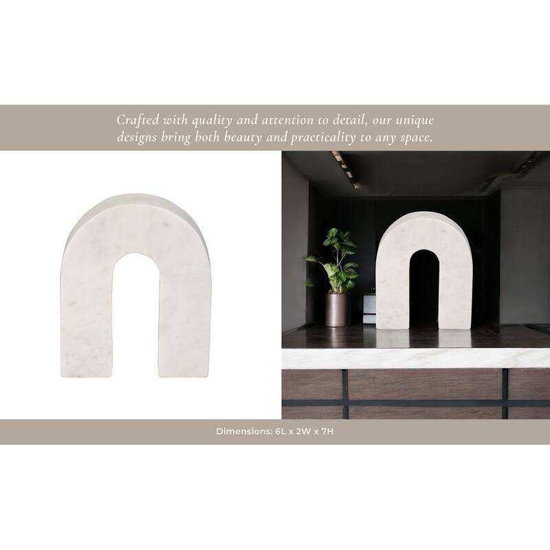 Sagebrook Home Modern Stone and Marble Decorative Accent with Geometric Arch Design