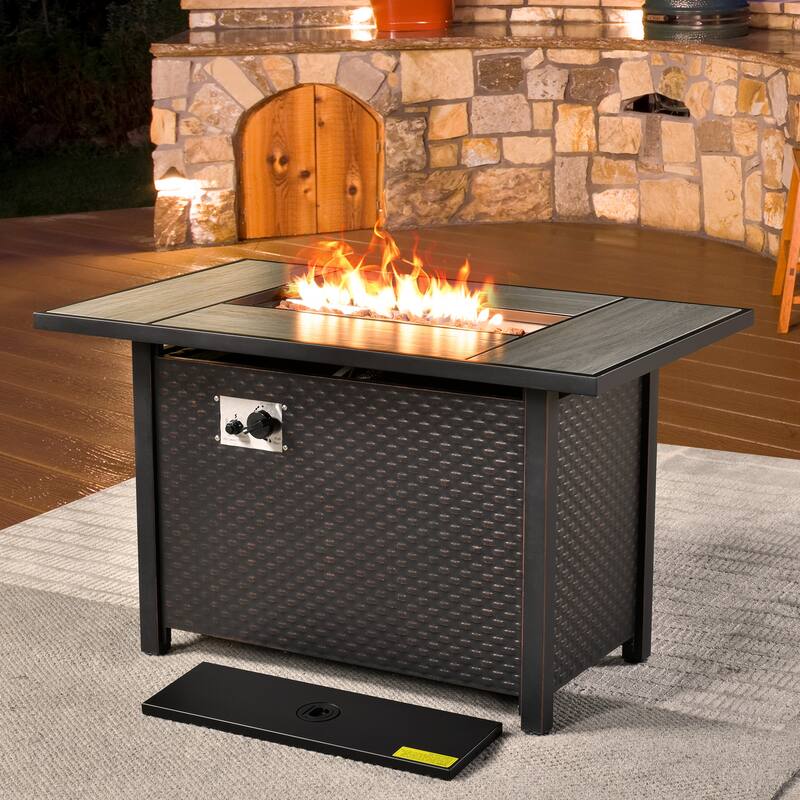 HOOOWOOO Outdoor Patio 42" Rectangular Steel Fire Pit Table