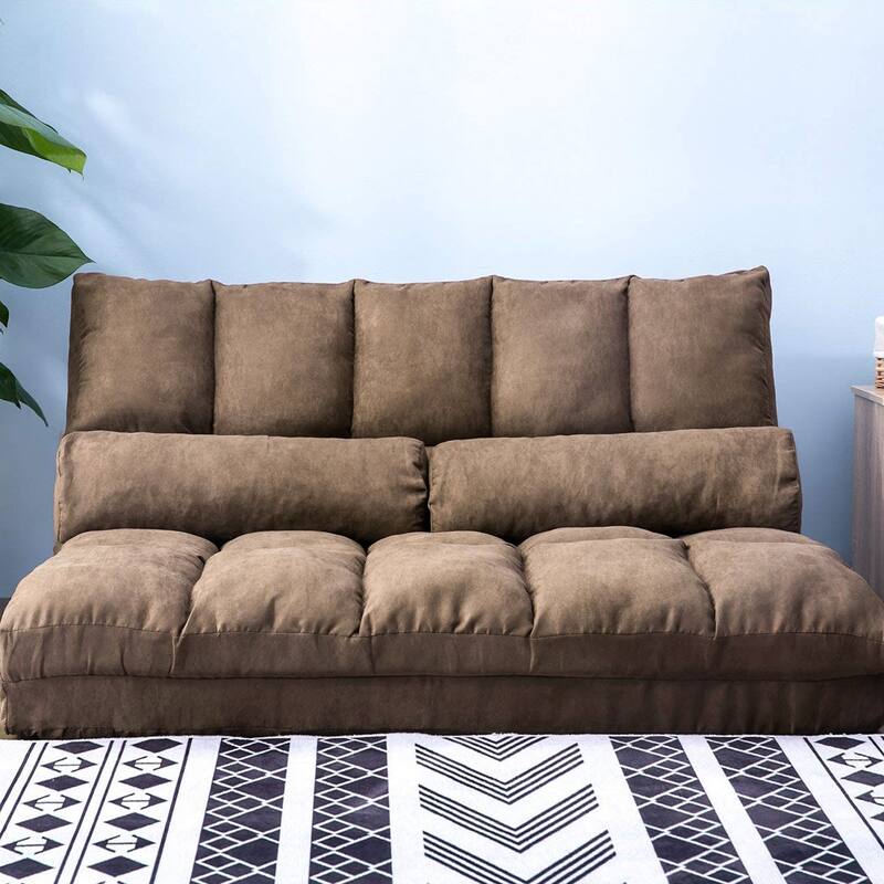 Double Chaise Lounge Sofa Floor Couch and Adjustable Backrest Sofa with Two Pillows