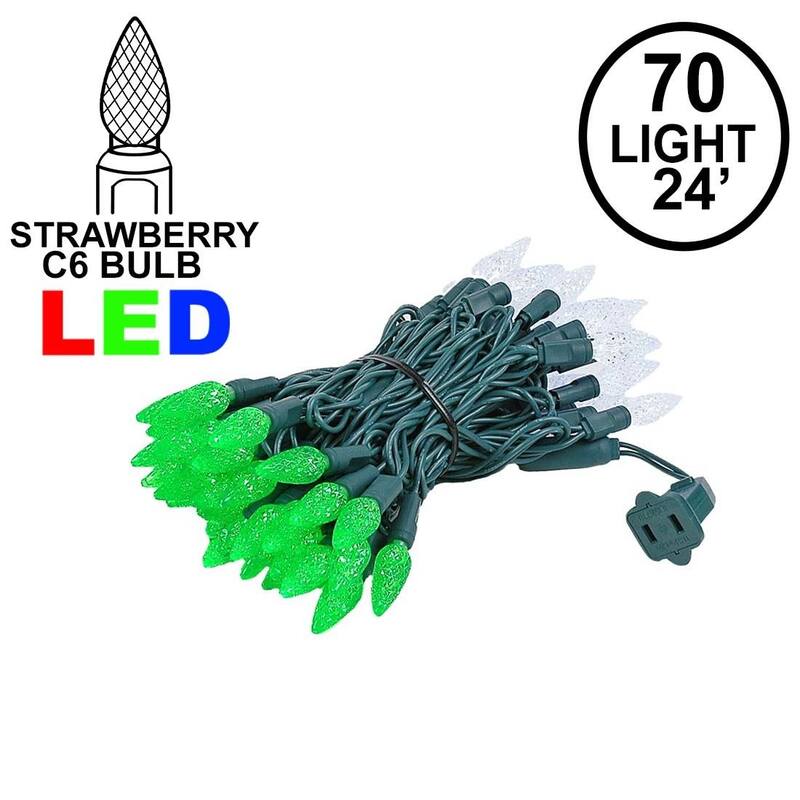 70 Light C6 LED Christmas Mini Light Set, Green/Pure White, Green Wire, 24 Feet - Large