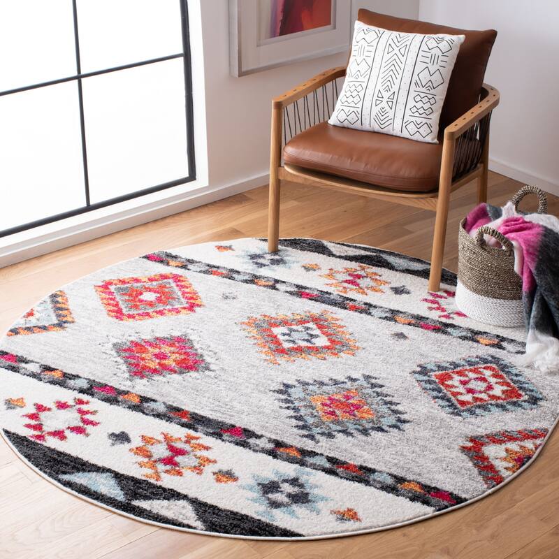 SAFAVIEH Adirondack Jonne Moroccan Boho Rug - 6' Round - Grey/Red