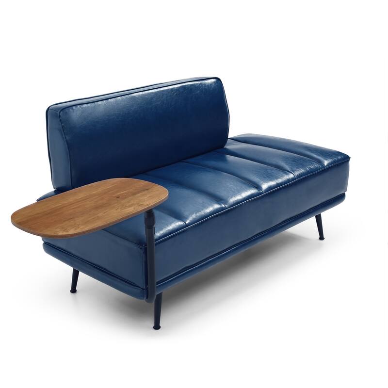 56.3"Width End of Bed Bench,Faux Leather Upholstered With side table,360-degree Swivel tray couch,Entryway Ottoman,Metal Legs