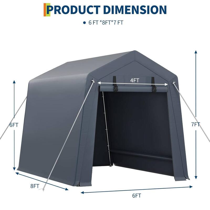 6x8 FT Portable Outdoor Storage Shed, UV-Resistant Carport for Motorcycle, Firewood, Tools - 6X8 Ft