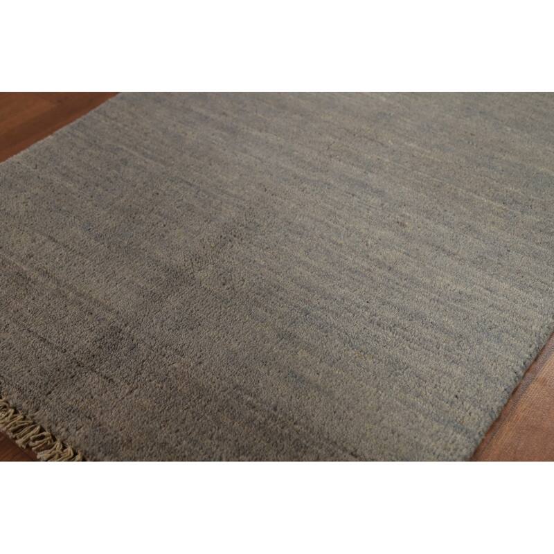 Contemporary Gabbeh Oriental Foyer Rug Hand-Knotted Grey Wool Carpet - 2'0"x 3'0"