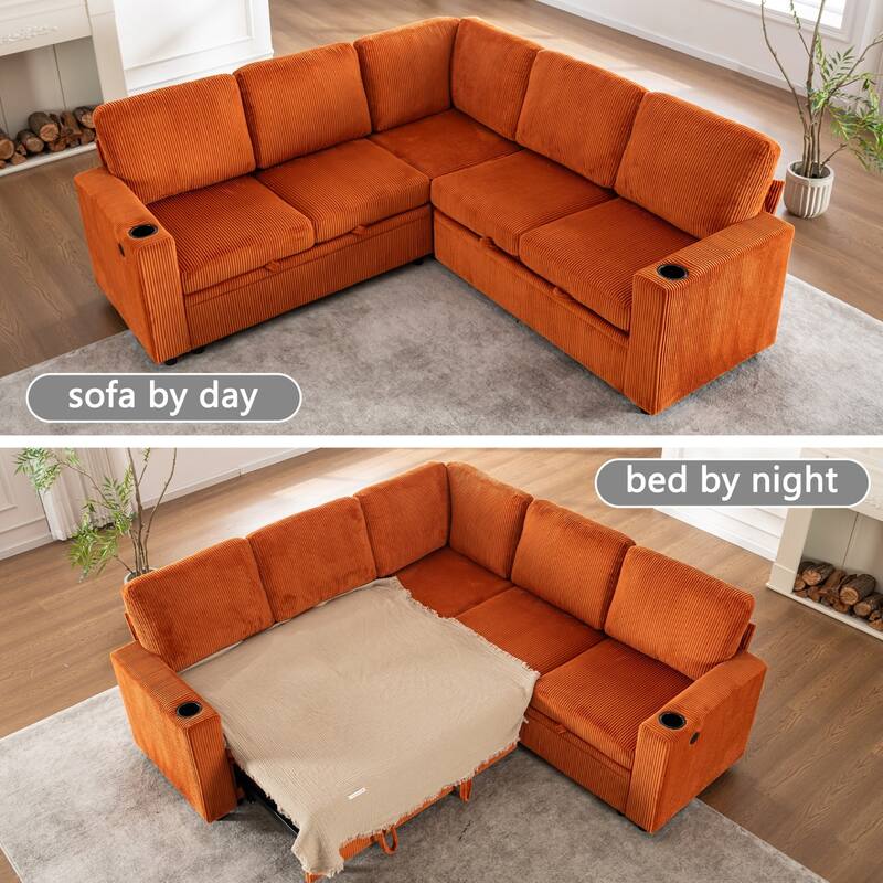 83.66" L-Shaped Sectional Sofa with Storage and Pull Out Bed