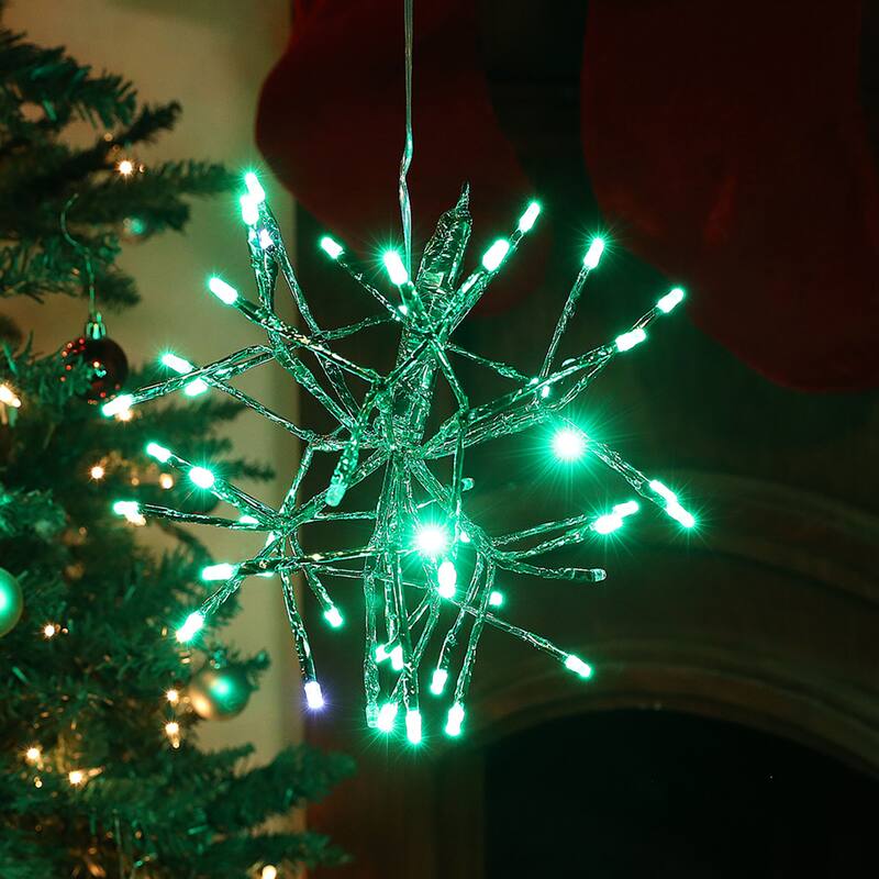 Alpine Corporation 10"H Indoor Christmas Snowflake Ornament with LED Lights - Green