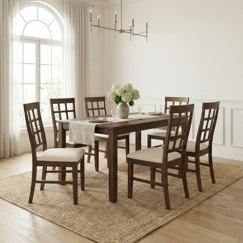 Troy 7-Piece Dining Table and Chair - Table and 6 Chairs - Brown