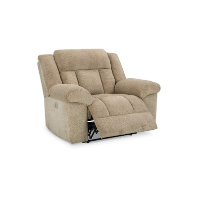 Kendy Power Recliner Chair, Adjustable Headrest, Beige Brown Polyester