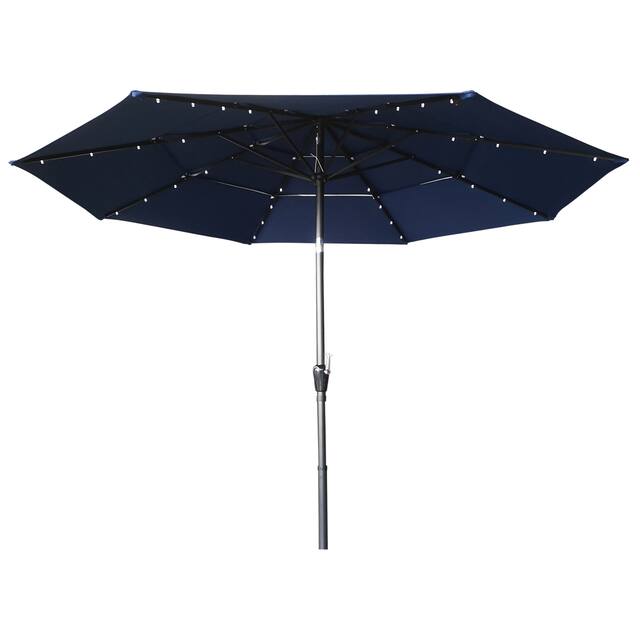 11FT Solar LED Lighted Patio Umbrella with 8 Ribs