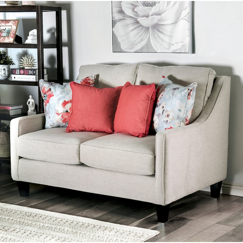 Lilu Transitional Ivory Chenille Cushioned Loveseat by Furniture of America