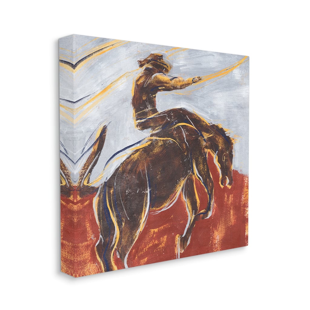 Stupell Western Cowboy Lasso Horse Buck Red Blue Canvas Wall Art