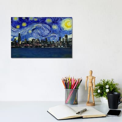 iCanvas "Chicago, Illinois Starry Night Skyline" by 5by5collective Canvas Print
