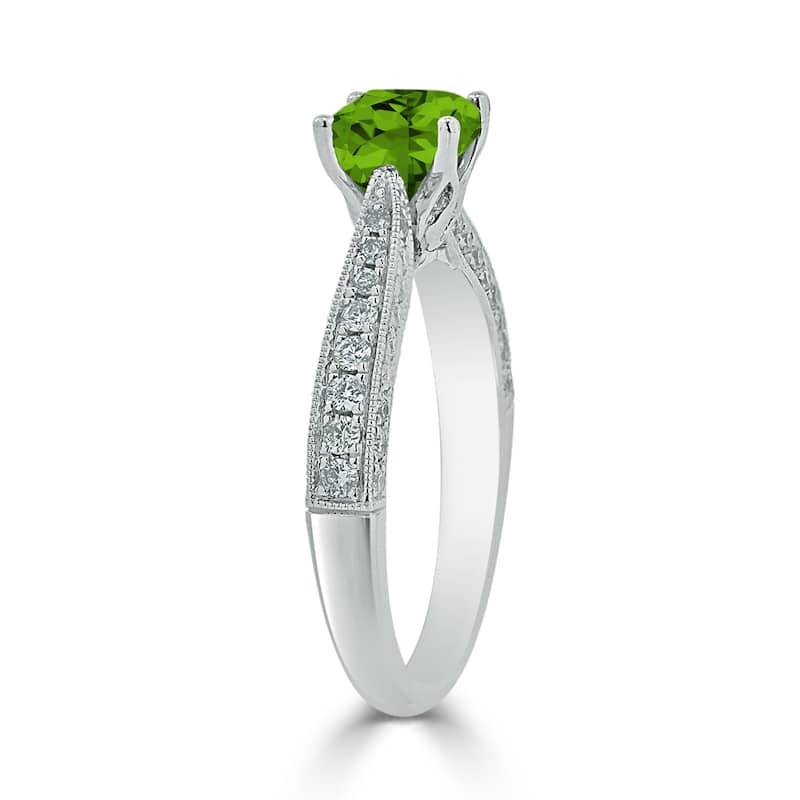Auriya 1ct Unique Cushion-cut Peridot and Diamond Engagement Ring 3/8ctw 14k Gold