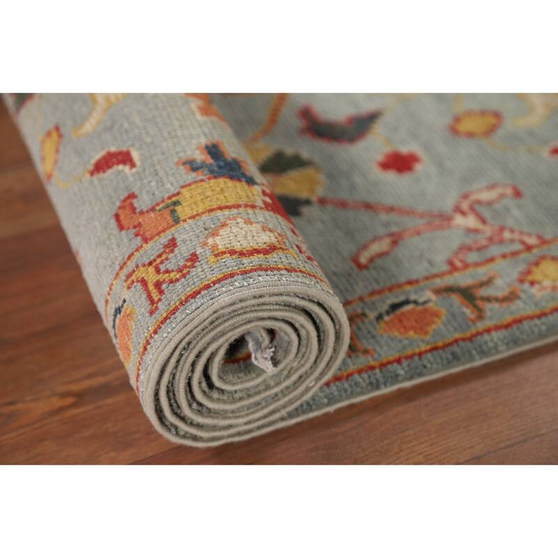 Light Blue Oushak Oriental Runner Rug Handmade Wool Carpet - 2'9" x 10'5"