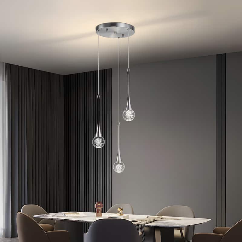 Starsky 3-Light LED 4500K Teardrop Crystal Cluster Pendant