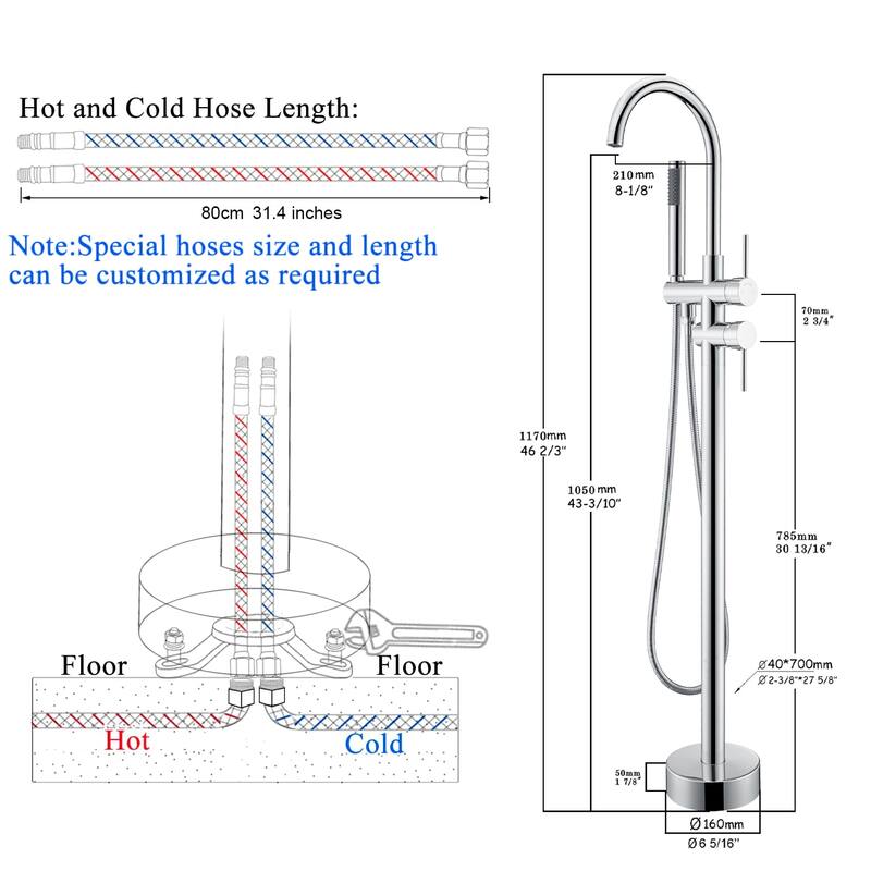 Topcraft Floor Mounted Bathtub Filler with Handheld Showerhead