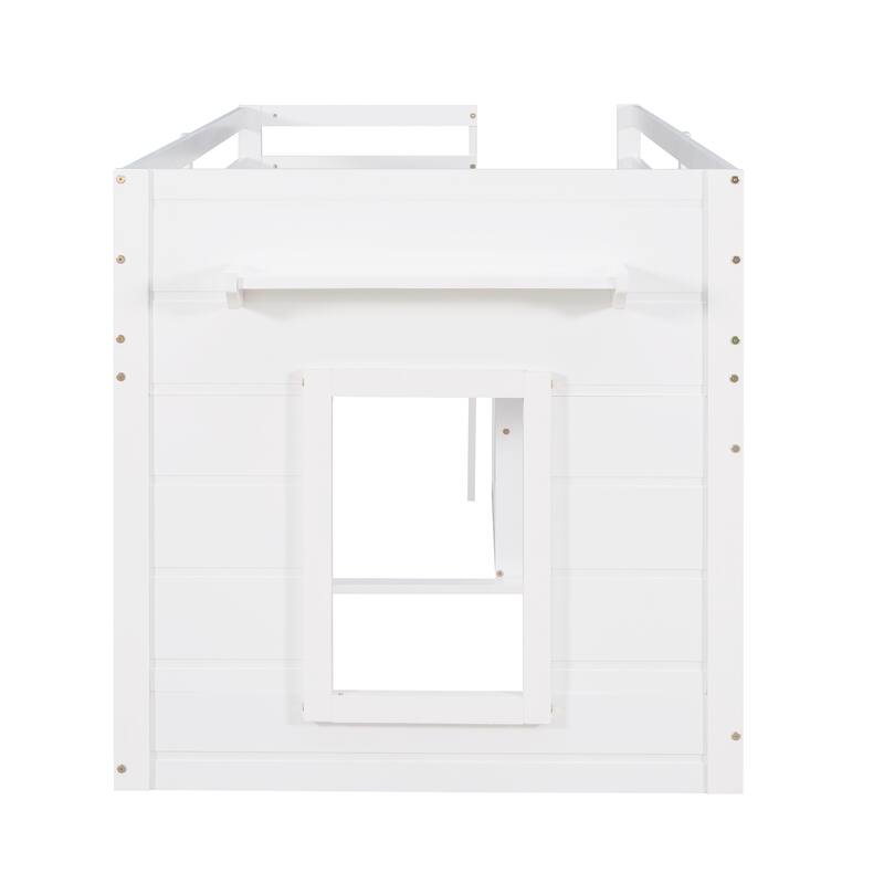 Compact Twin Loft Bed with Cabinet, Shelf, and Storage Drawers in White, Gray, or Espresso