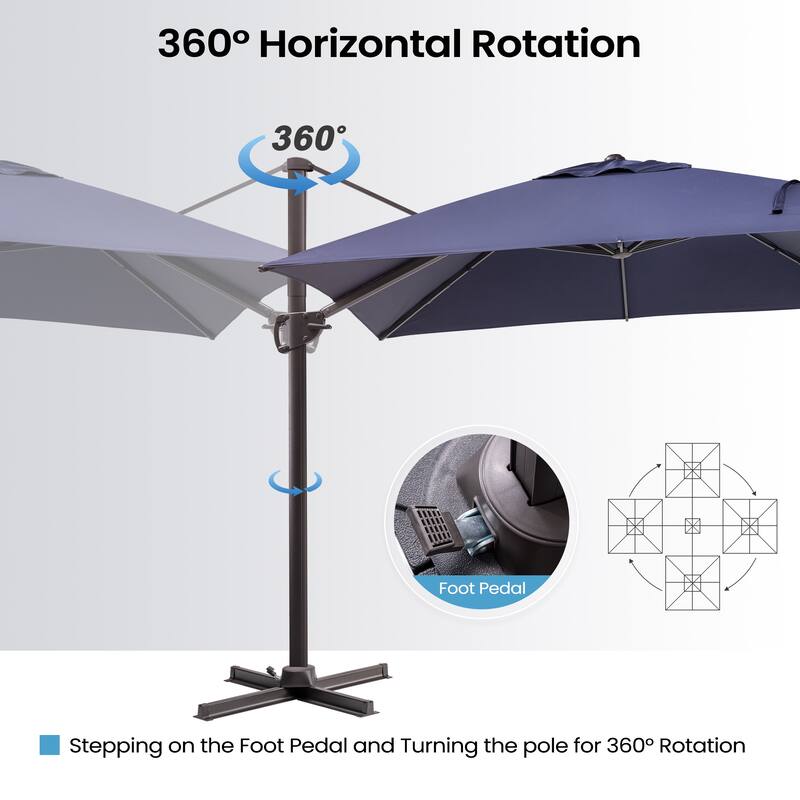 9 x11 FT LED Lighted Patio Cantilever Umbrella Double Top with Weighted Base