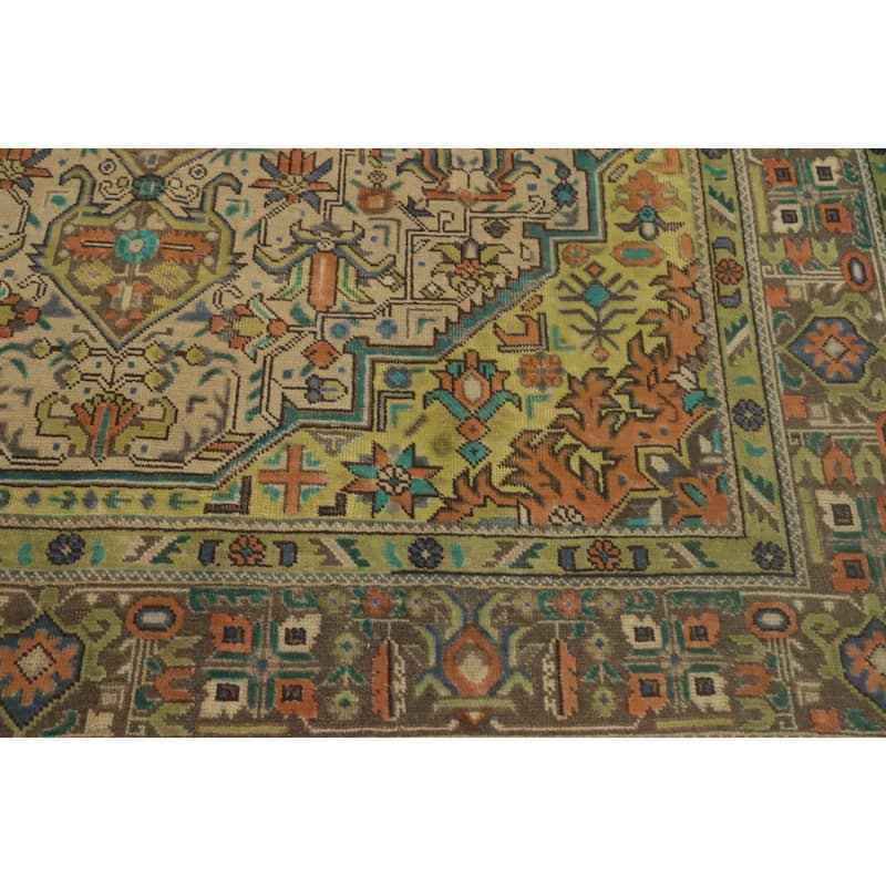 Hand Knotted Oriental 100% Wool Carpet Traditional Floral Beige & Ivories Tabriz Area Rug - 9' 4'' X 6' 4''