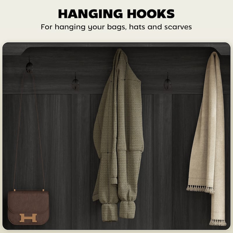 3-in-1 Farmhouse Hall Tree with Bench, Coat Hooks & Shoe Storage