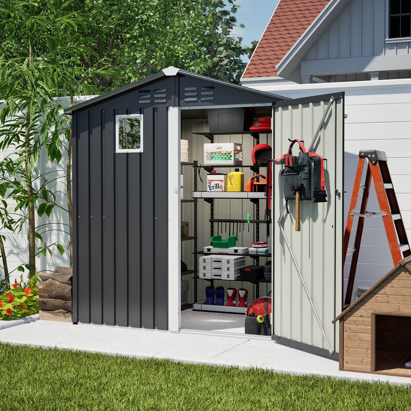 Metal Outdoor Storage Shed 6FT x 4FT, Steel Utility Tool Shed Storage House , Metal Sheds Outdoor Storage