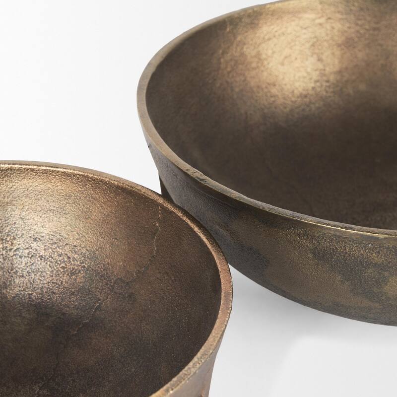 Quita Large Gold Metal Decorative Bowls (Set of 2) - 14.0L x 14.0W x 6.8H