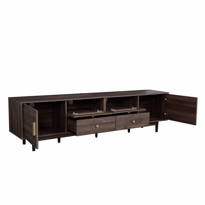 Modern76 Inch TV Stand with Rattan Doors and Storage for Large TVs