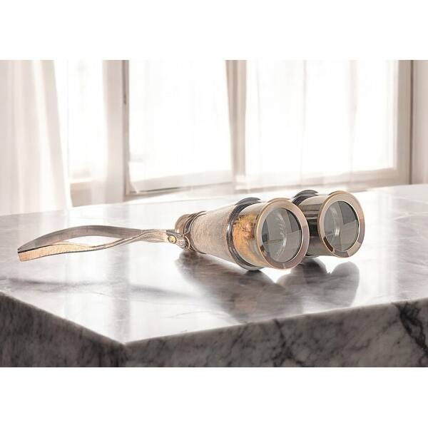 Rustic Brass And Leather Binoculars In Wood Storage Box Rustic Brass And Leather Binoculars In Wood Storage Box