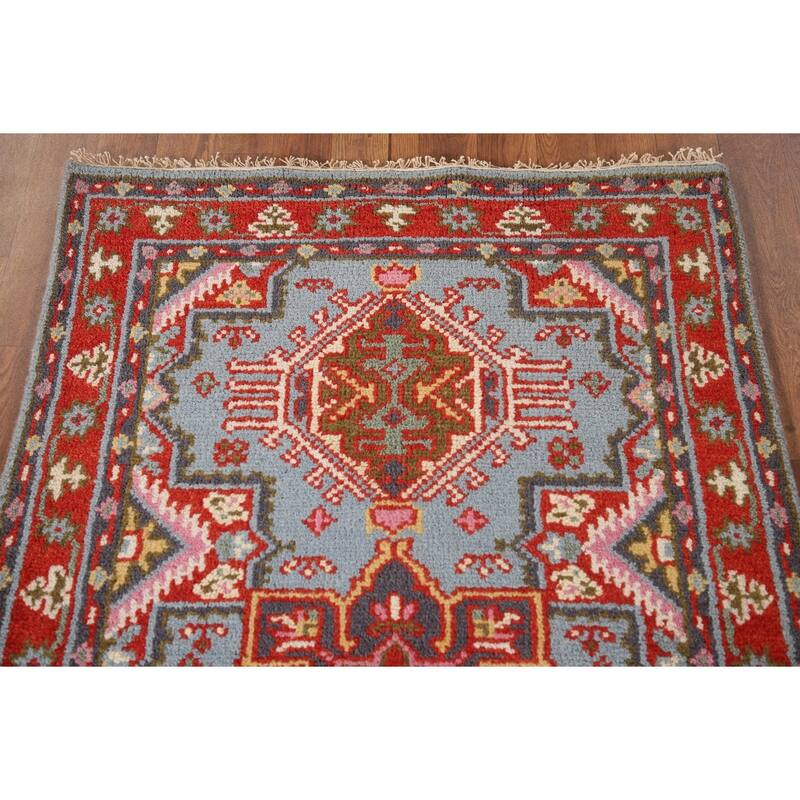 Geometric Heriz-Serapi Accent Rug Hand-Knotted Wool Carpet - 2'11"x 5'1"