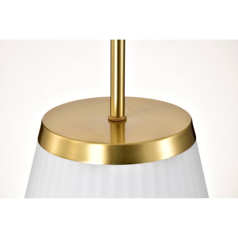 Royale Large Pendant Burnished Brass Finish Ribbed White Glass - Burnished Brass