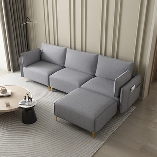 Sectional Sofa Polyester Padded Ottoman Couch with USB Charging - Bed ...