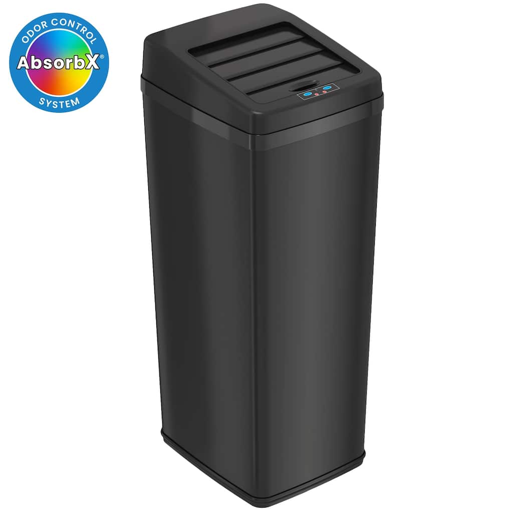 iTouchless 14 Gal Black Stainless Steel Sliding Lid Sensor Trash Can