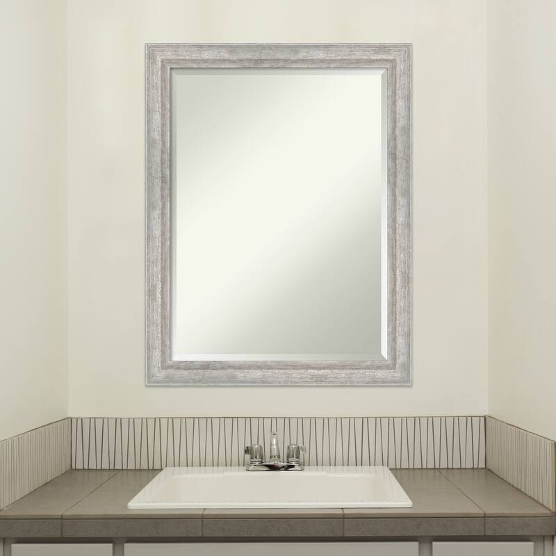 Angled Beveled Wood Framed Bathroom Vanity Wall Mirror