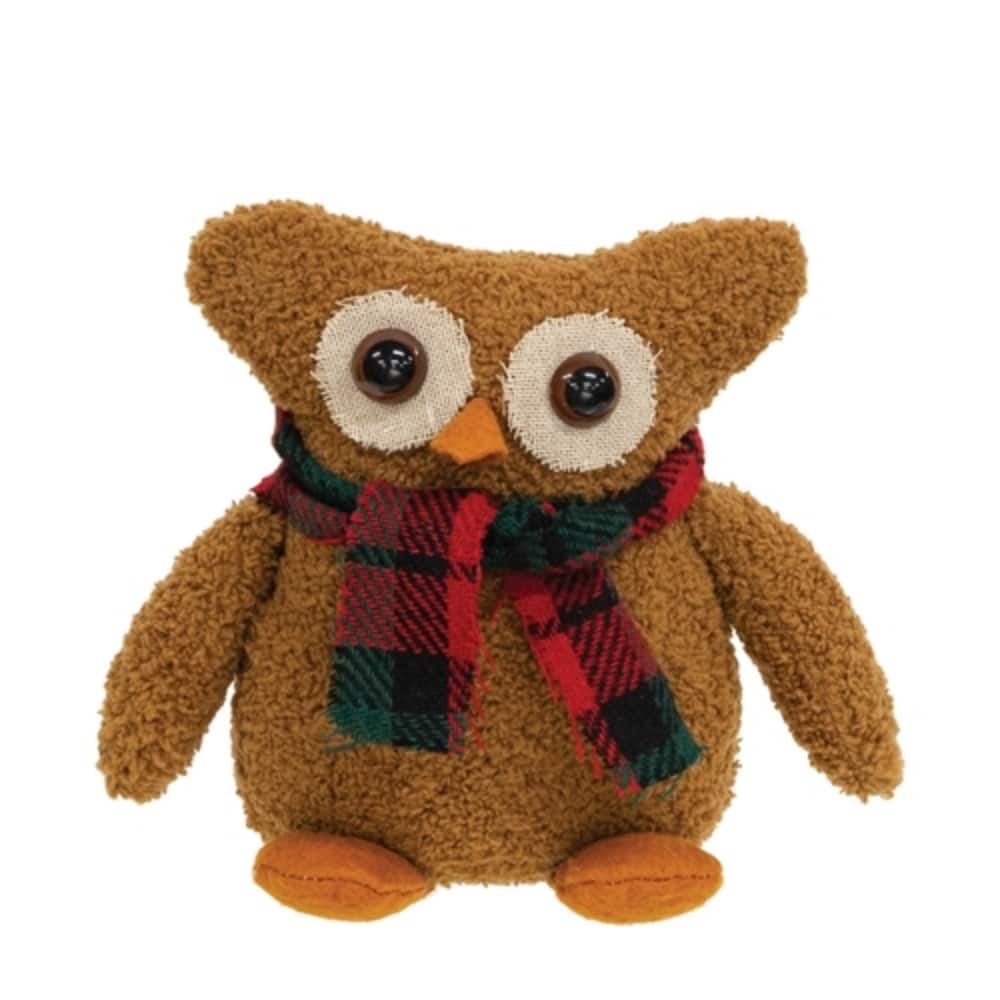 Cozy Christmas Stuffed Owl Sitter Plush Winter Shelf Decor - 5” x 3.50” x 6”