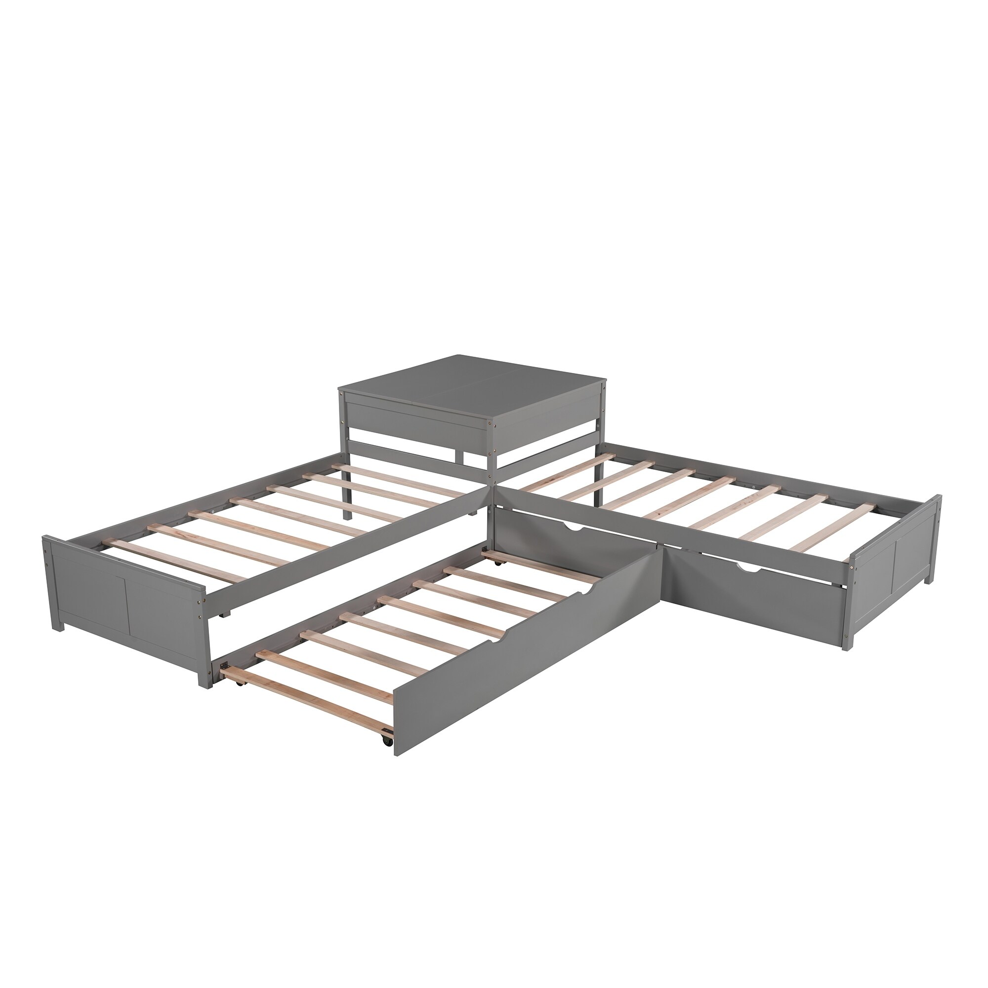 L shaped twin outlet beds with trundle