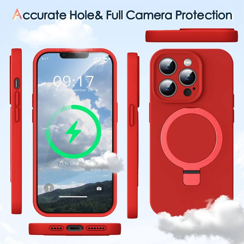 6.7" iPhone 13 Pro Max Case, Liquid Silicone Moisturizing Factor Extreme Soft Slim Phone Case with Stand Compatible with MagSafe