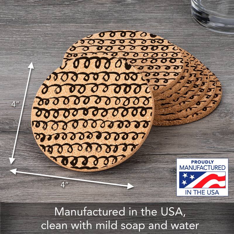 Loops 4 Pack Absorbent Cork Coaster Made in The USA 4" Round