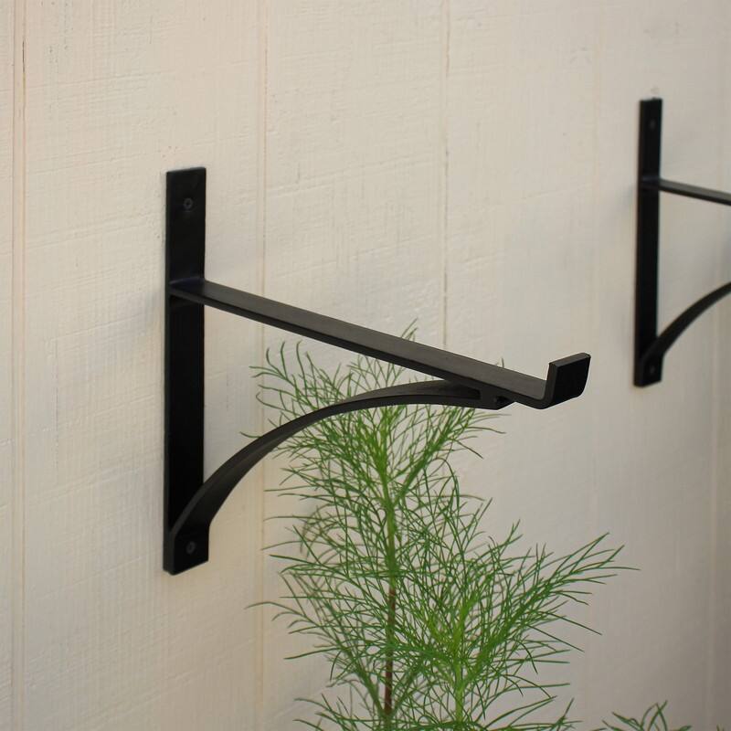 Achla Designs Rookwood Brackets for Shelf Mantle Flower Box, Set of 2, 12.5 Inch Wide, Black Powder Coat Finish