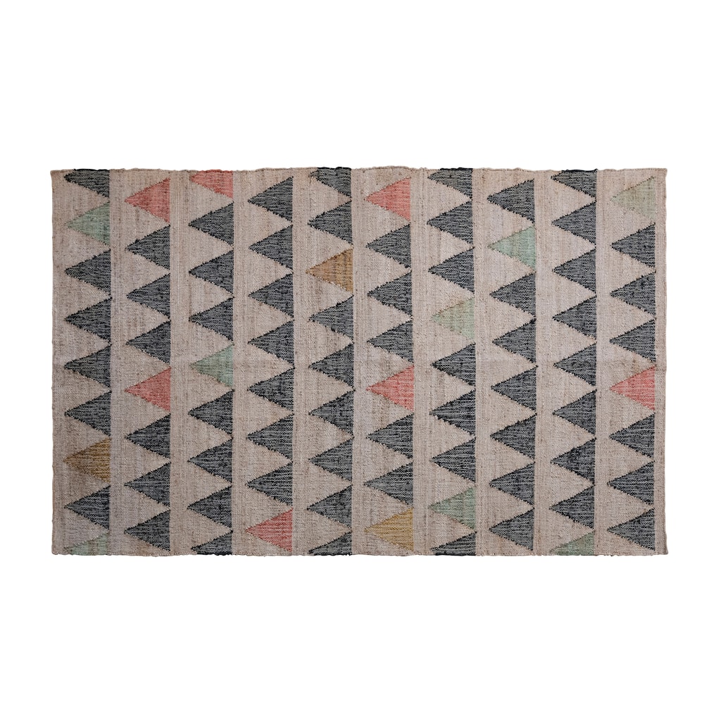 Woven Jute and Cotton Rug with Triangle Pattern - 96.0"L x 60.0"W x 0.5"H