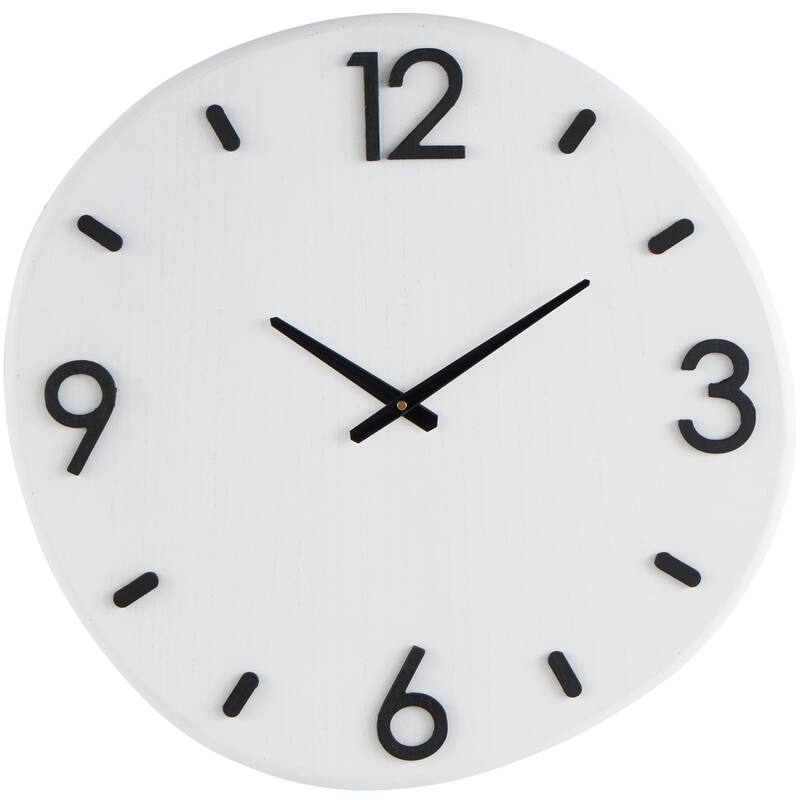 White Wood Round Decorative Wall Clock with Black Hands and Numbers - 1"W x 24"L x 23"H
