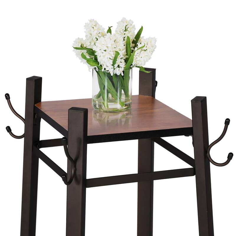 VECELO 72" Industrial Brown Coat Rack with Shelves Multi-functional Space Saving Storage Stand for Entryway Living Room