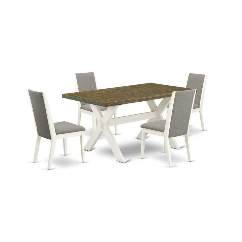 HomeStock 5-Piece Distressed Jacobean Finish Solid Wood Top Dining Table with 4-Parson Chair