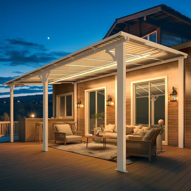 10X16Ft Outdoor Pergola Gazebo, Wall Mounted Lean to Awning Gazebo