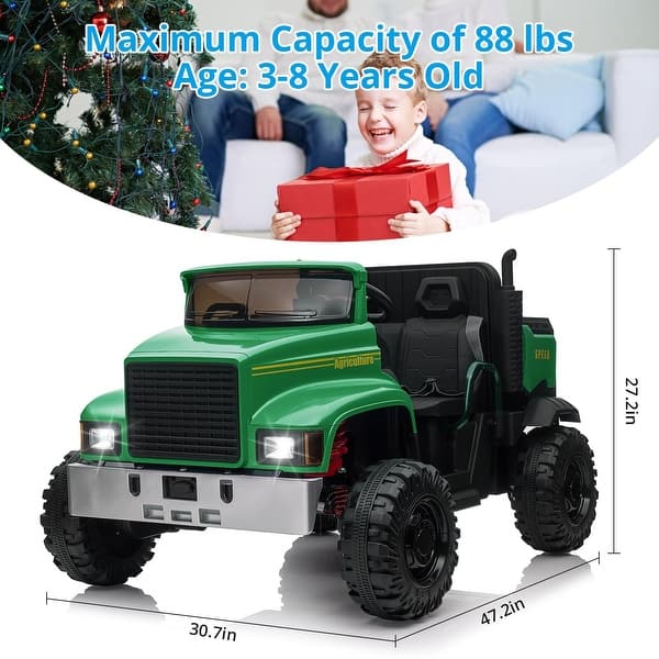 dimension image slide 3 of 4, Ride On Car with Remote Control, Electric Utv Vehicles for Kids with Dump Bed