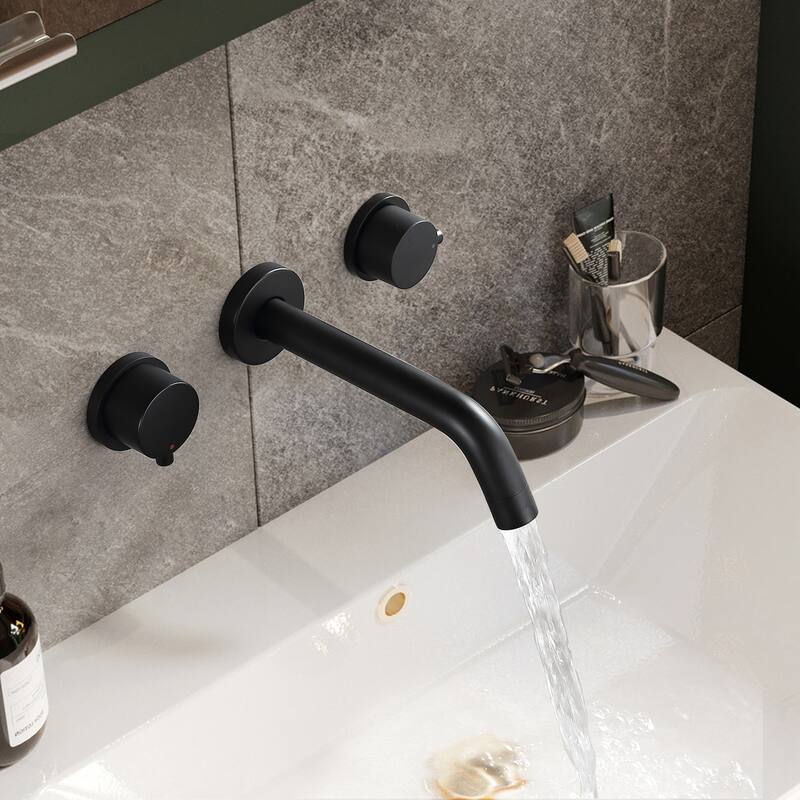8 in W*8.23 D Solid Brass 2-Handle Wall Mounted Bathroom Sink Faucet